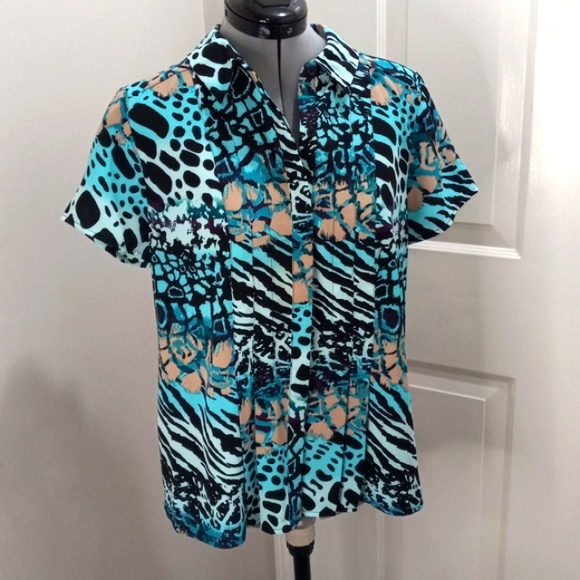 Dana Buchman multi Animal Print Blouse Size Med - Picture 3 of 7